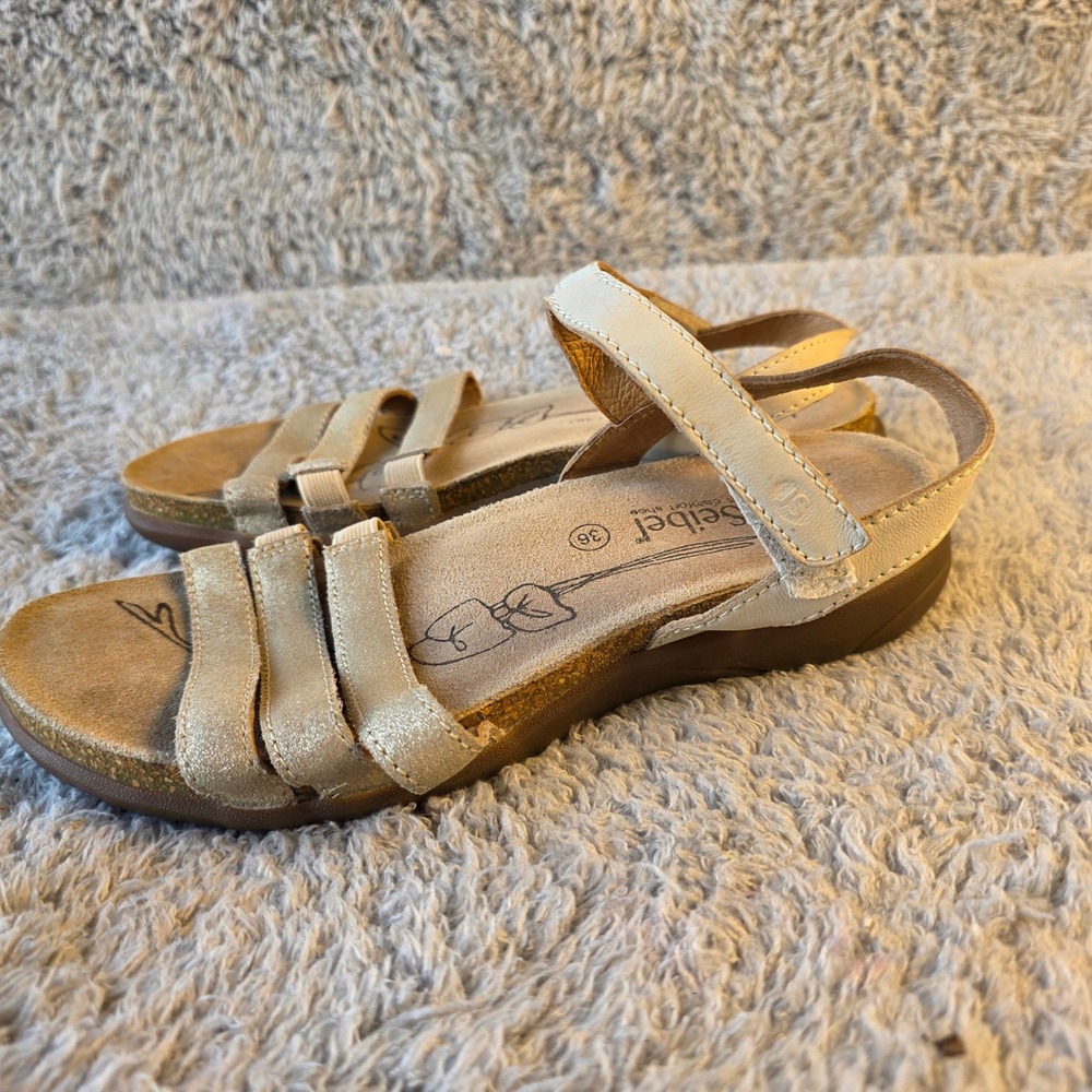 Josef Seibel Gold Leather Sandals Comfort Shoes Adjustable Strap‎ Womens EU 36